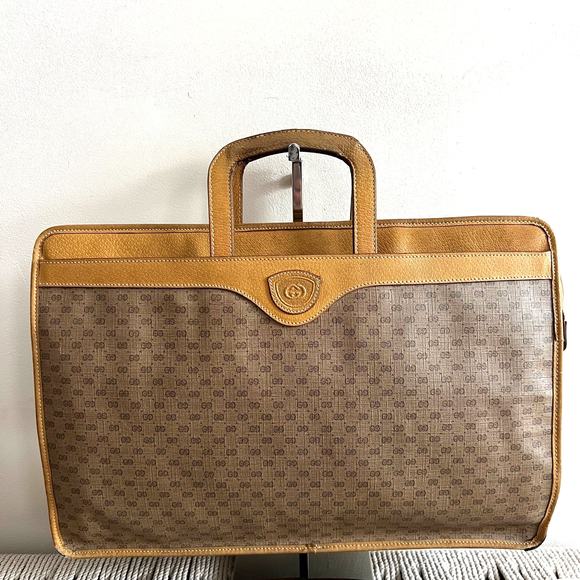 Vintage GUCCI Micro GG Tan Leather 2way Briefcase Work Bag - Picture 1 of 16